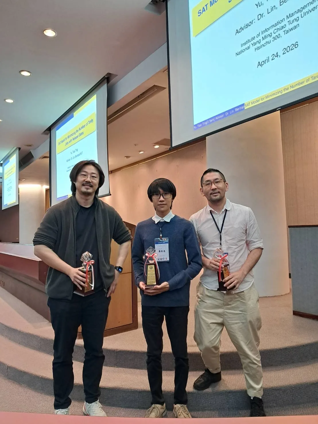 Zhan-Yi Liao with co-advisors Jaewon Yoo and Po-An Chen at CMCT 2026